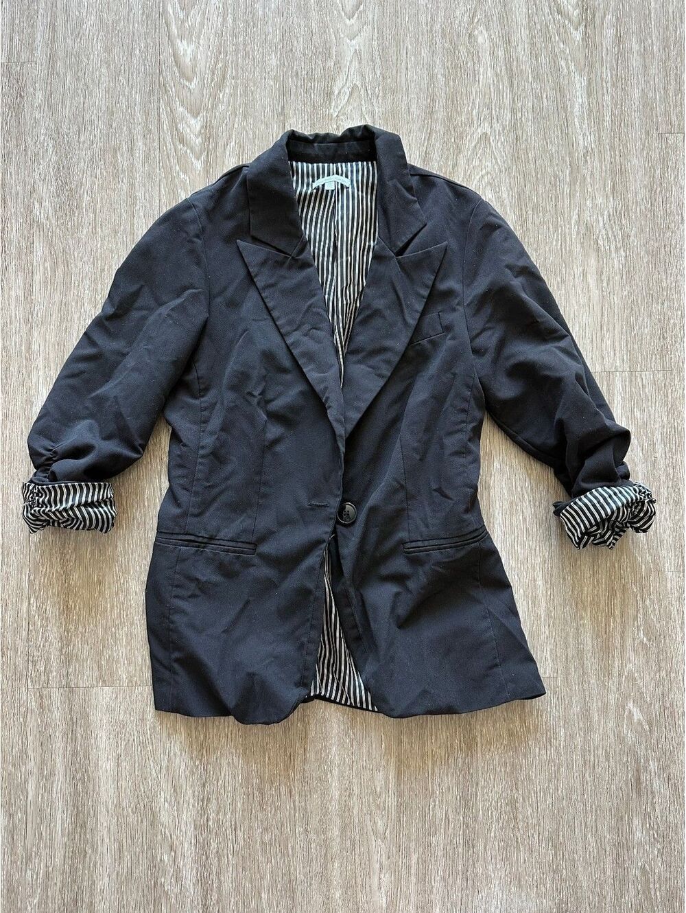 Charlotte Russe Women's vintage Black blazer with cream striped rollup sleeves